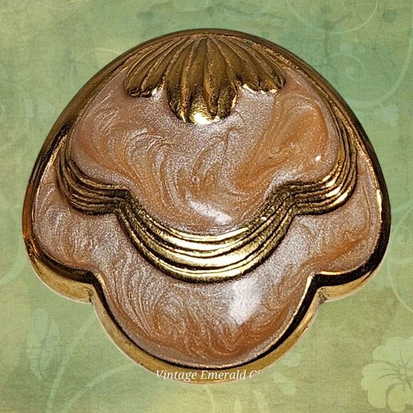 Vtg Enamel Peach Clip On Earrings Woman' Jewelry 80's Goldtone Retro Swirl Shell - Picture 6 of 11